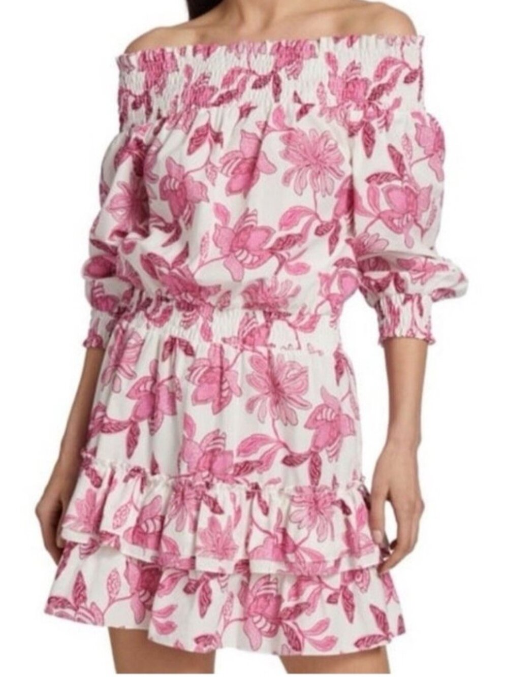 GENERATION LOVE fiona dress pink floral LARGE feminine romantic off the shoulder